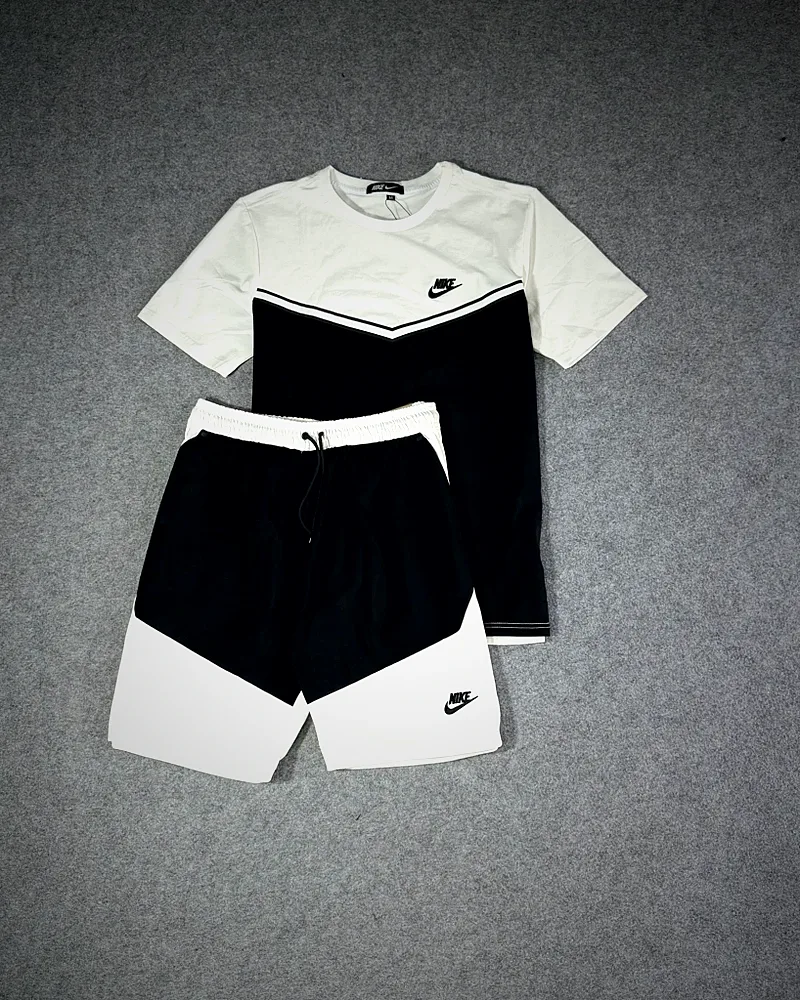 Nike Tech Fleece Summer kit in black and white, tee and shorts